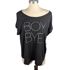 Material Girl Active Juniors' Cold-Shoulder T-Shirt Boy Bye Size XXL Black